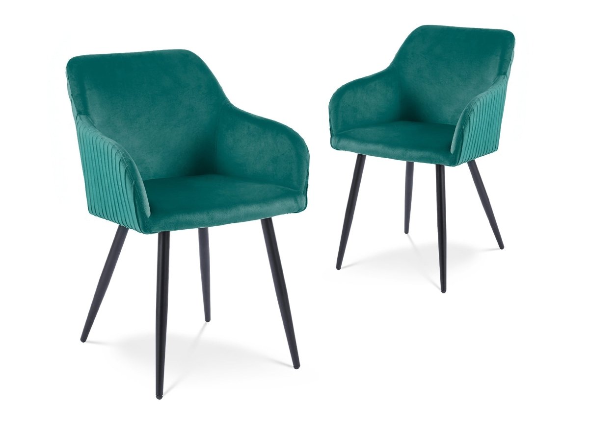 Lot de 2 chaises en velours vert pieds en métal noir DEVOR - DécoInParis