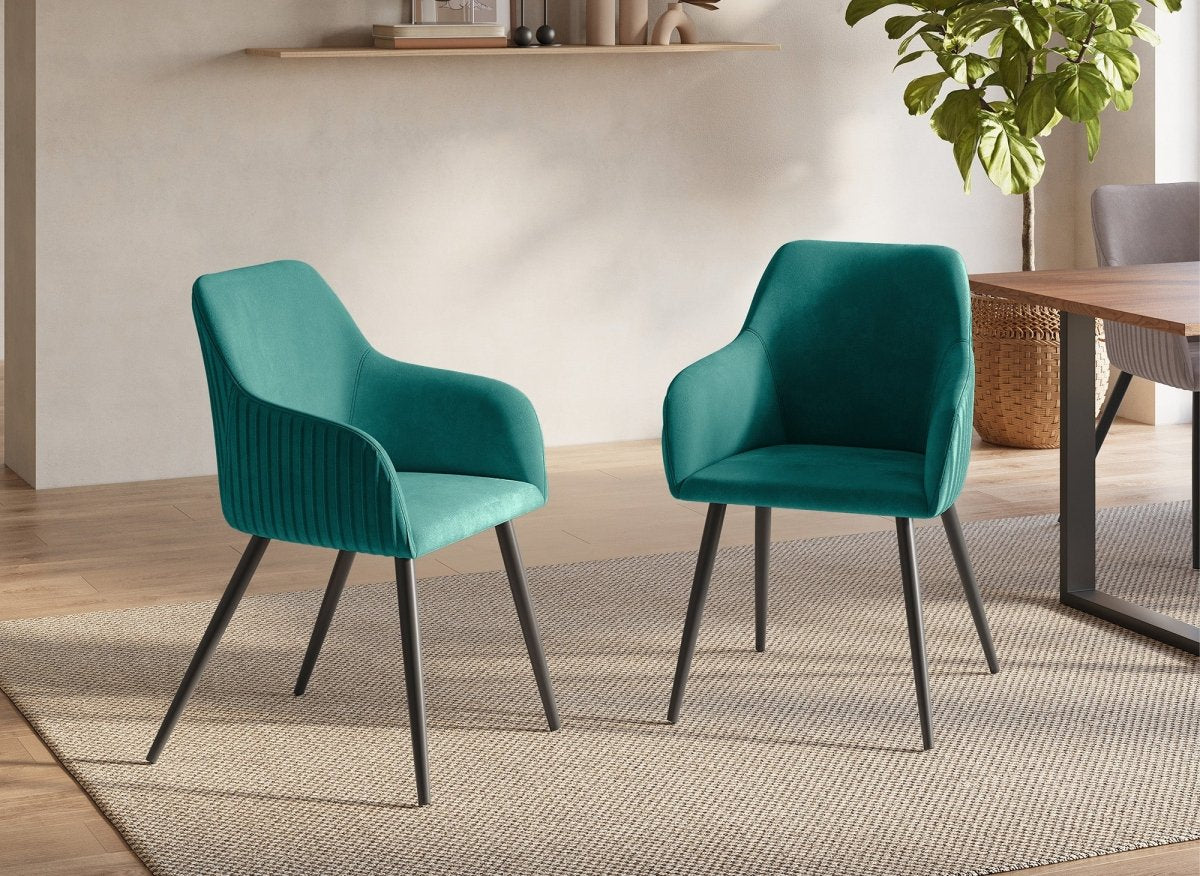 Lot de 2 chaises en velours vert pieds en métal noir DEVOR - DécoInParis