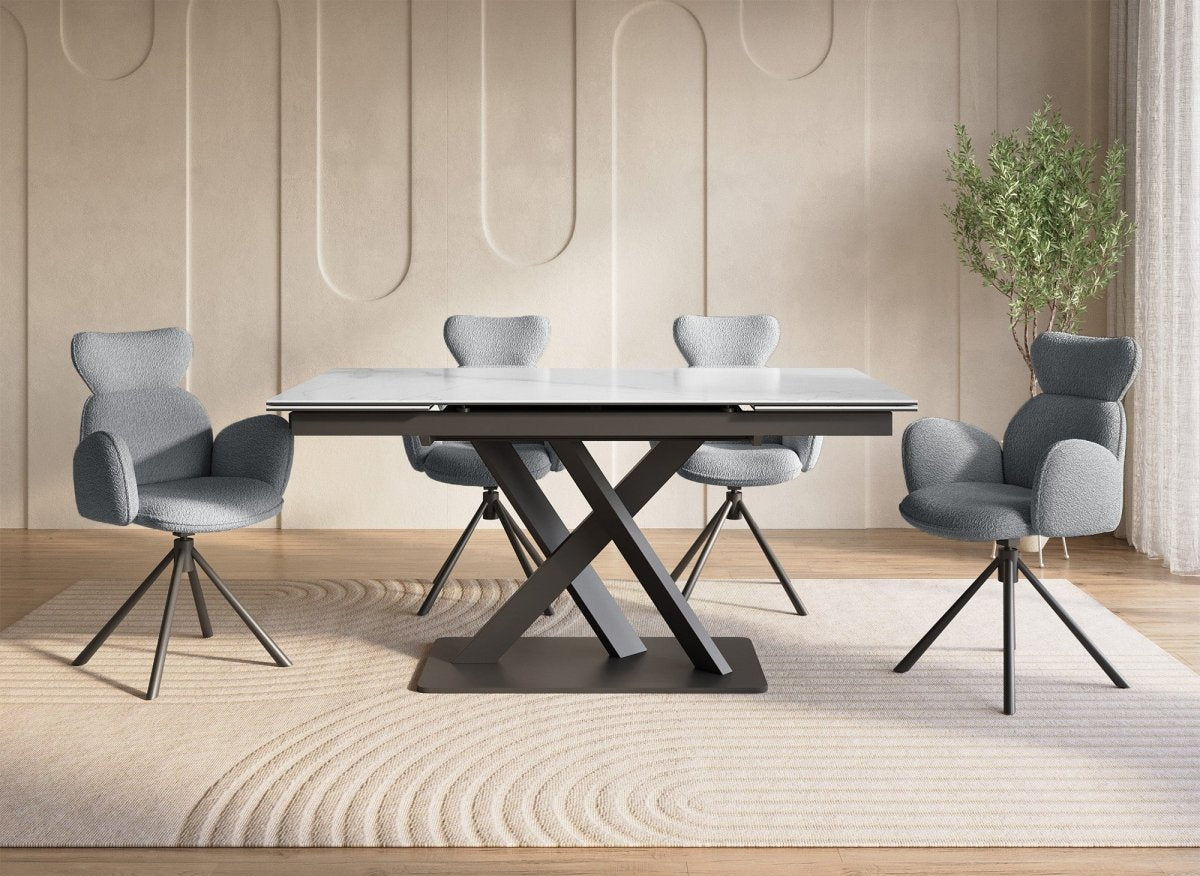 Lot de 2 chaises pivotantes avec accoudoirs en tissu effet peau de mouton gris MAGY - DécoInParis