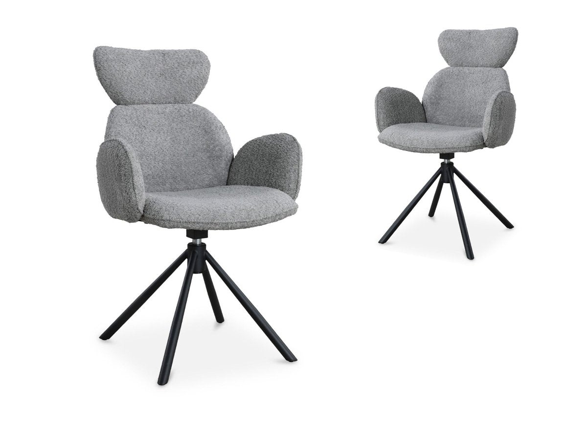 Lot de 2 chaises pivotantes avec accoudoirs en tissu effet peau de mouton gris MAGY - DécoInParis