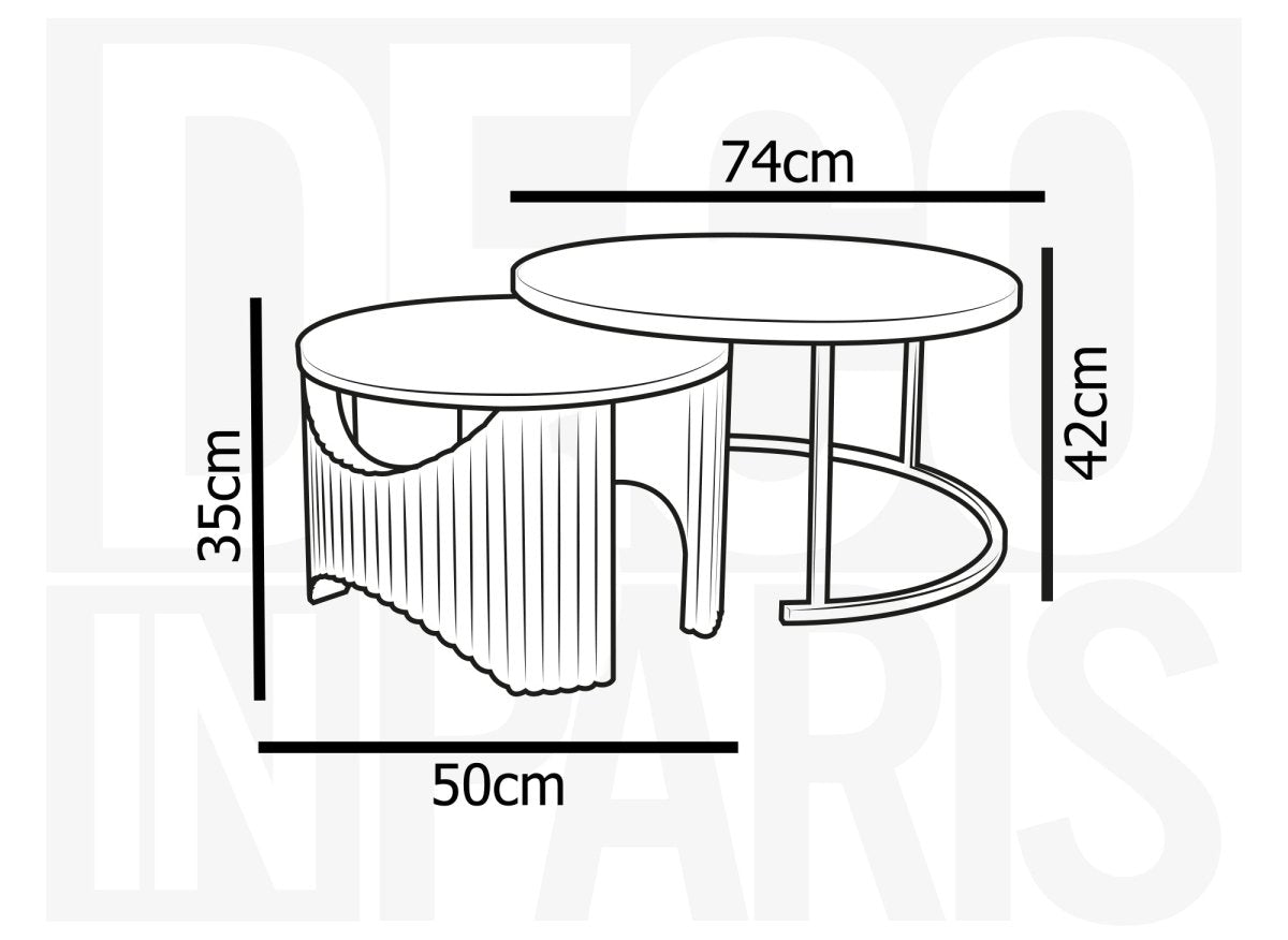 Lot de 2 tables basses rondes gigognes en verre et bois noir TAYRON - DécoInParis