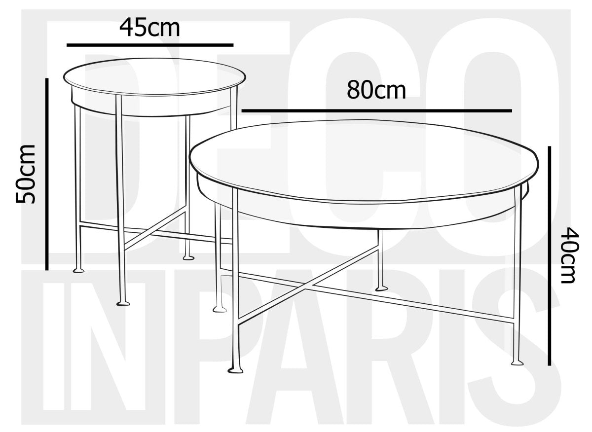 Lot de 2 tables rondes basses en verre et métal MARZIO - DécoInParis
