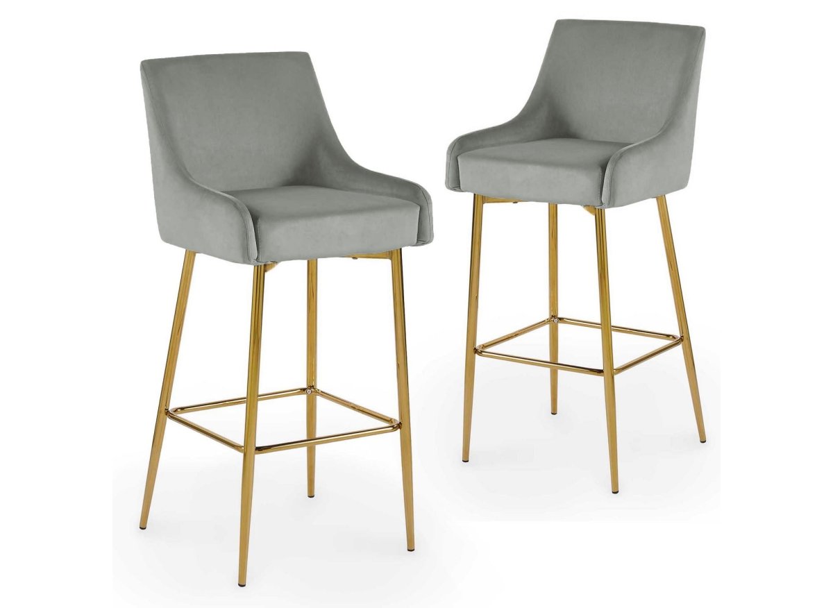 Lot de 2 tabourets de bar design en velours gris LALYA - DécoInParis