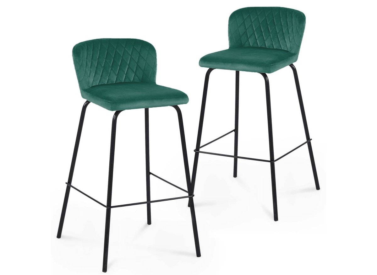 Lot de 2 tabourets de bar design en velours vert BOSCO - DécoInParis
