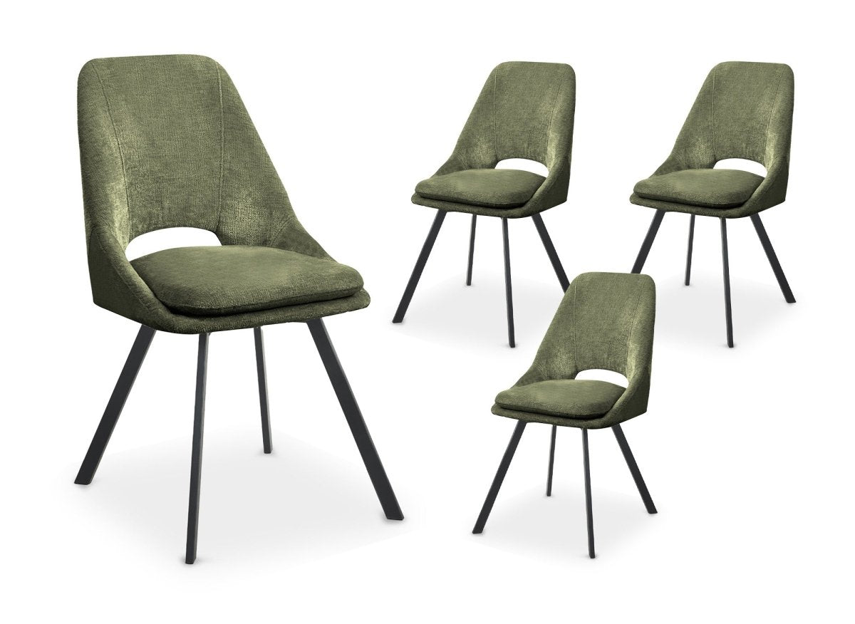Lot de 4 chaises en velours texturé vert olive NARCISSE - DécoInParis