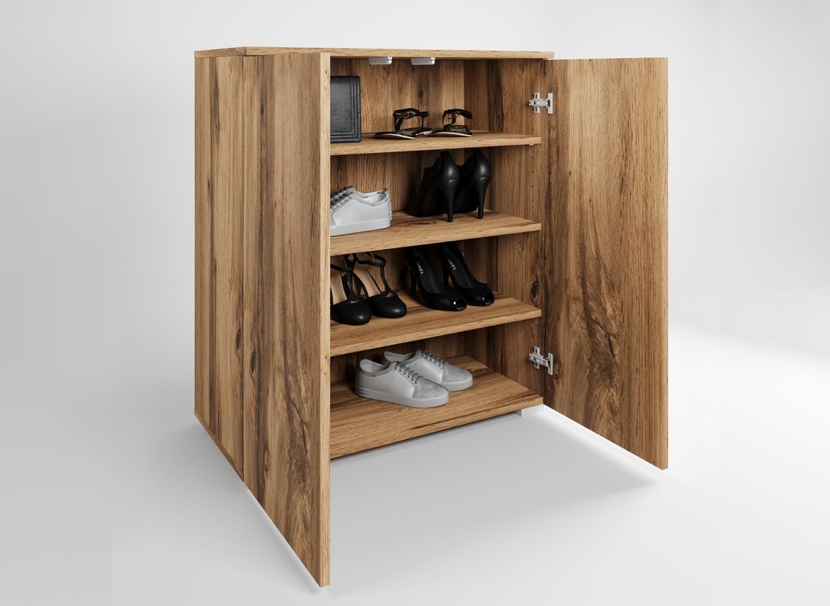 Meuble à chaussures 2 portes et 4 tiroirs en bois BAKI - DécoInParis