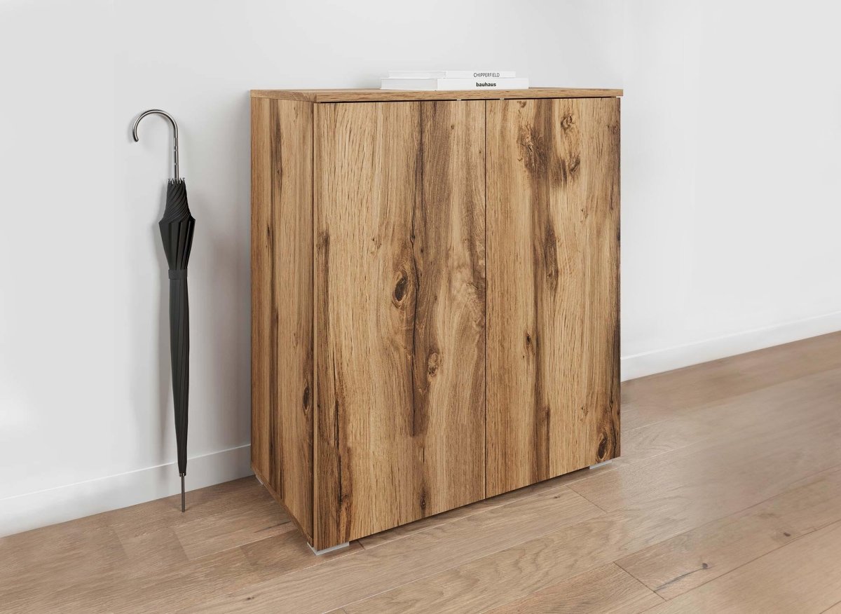 Meuble à chaussures 2 portes et 4 tiroirs en bois BAKI - DécoInParis