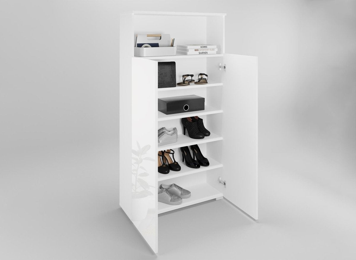 Meuble à chaussures 5 compartiments et 1 niche blanc BAKI - DécoInParis