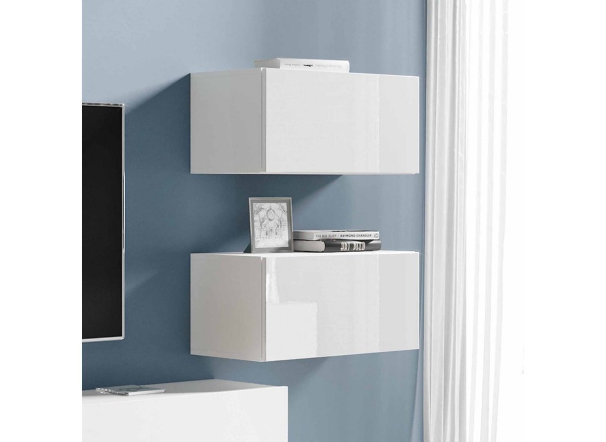 Meuble TV contemporain blanc laqué avec LED - AMANDA - DécoInParis