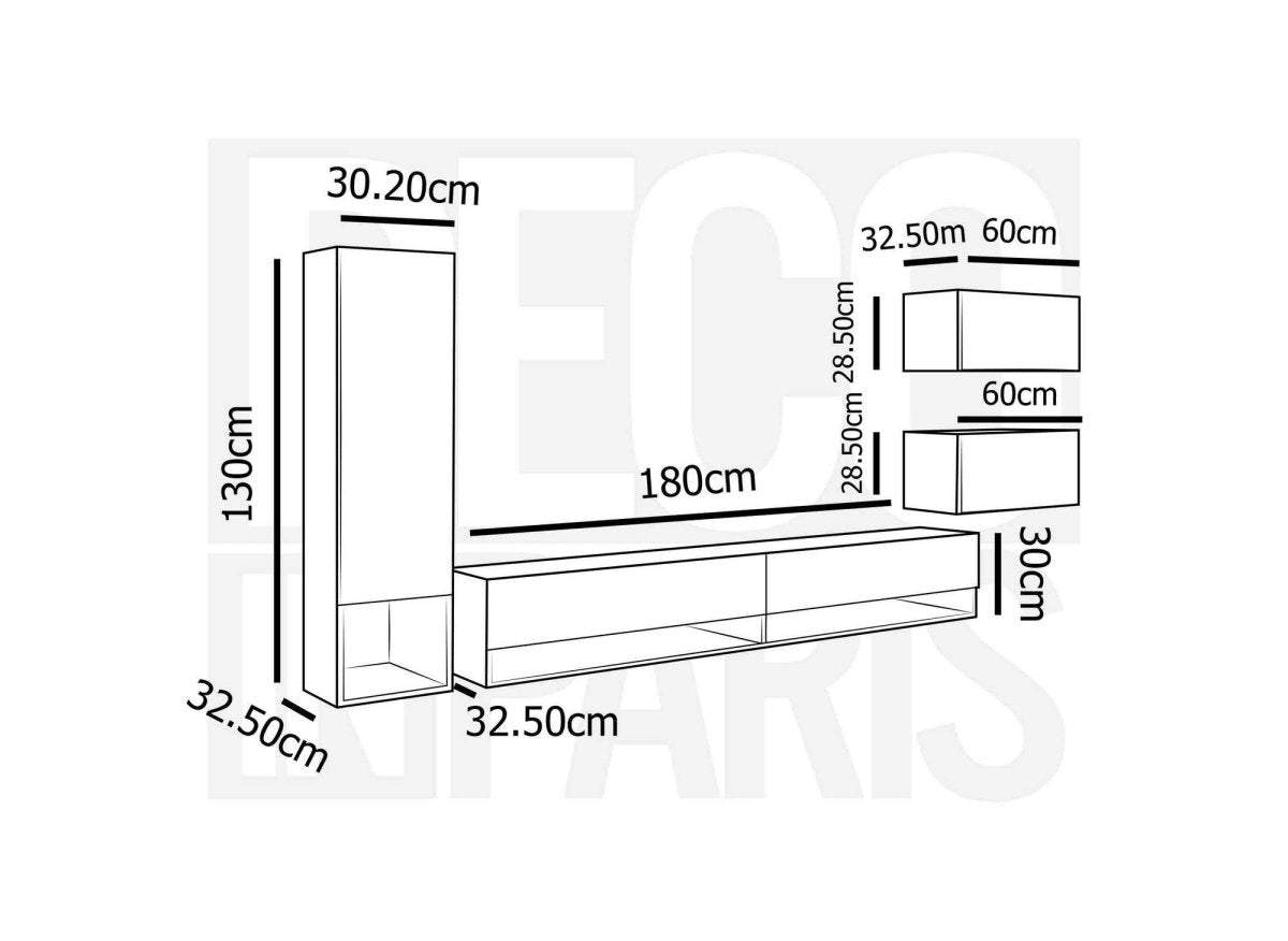 Meuble TV contemporain blanc laqué avec LED - AMANDA - DécoInParis