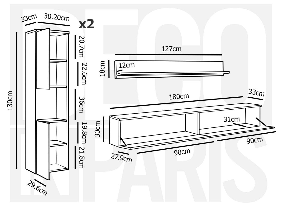 Meuble TV contemporain chêne avec LED - ELIOTE XL - DécoInParis