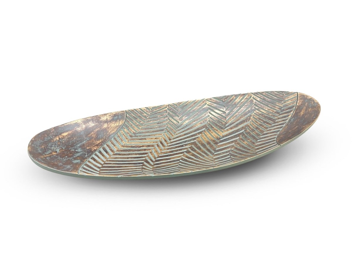 Plateau ovale en polyrésine vert et doré 49 cm AMIRA - DécoInParis