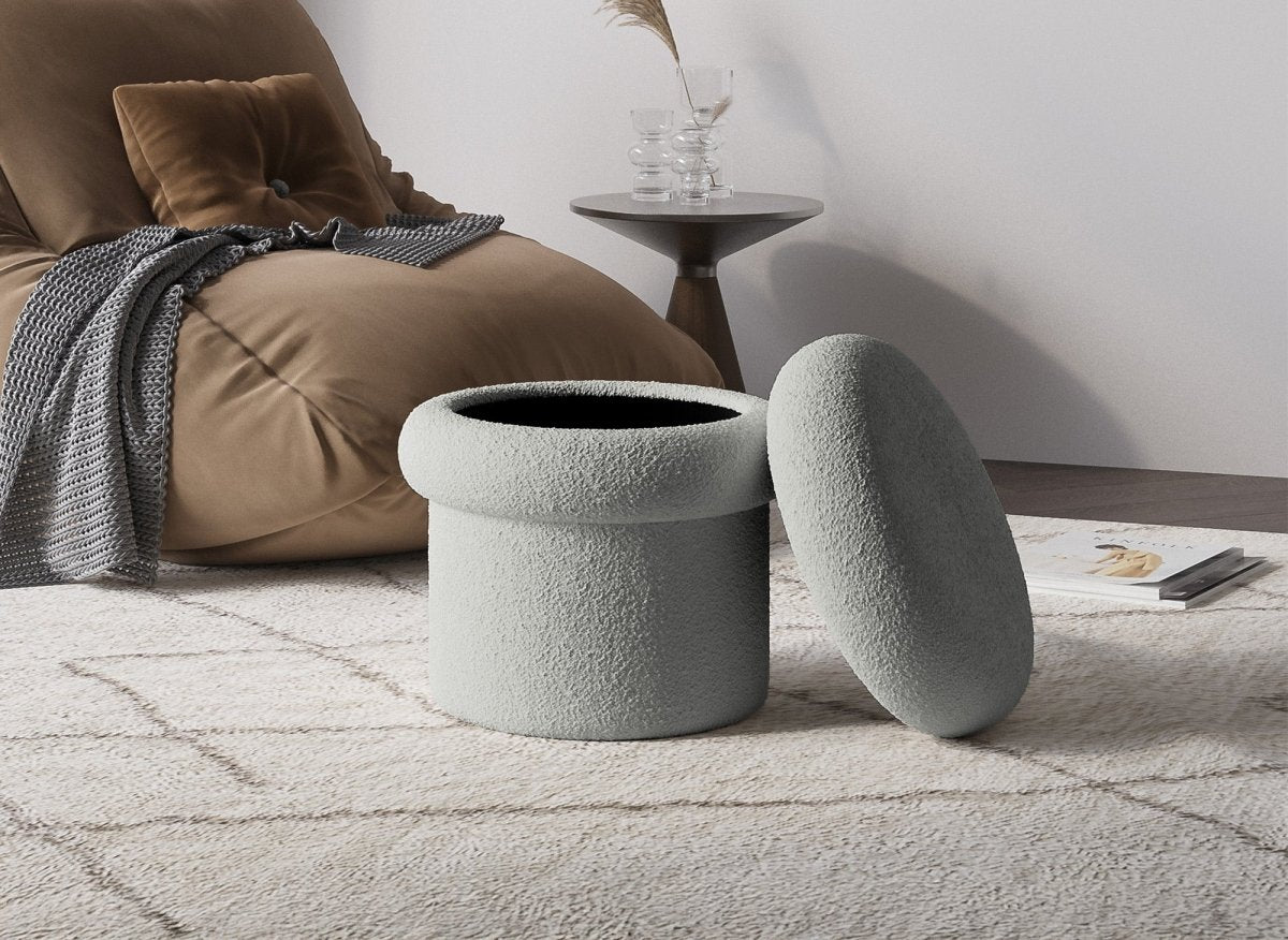 Pouf coffre en tissu bouclette gris SHERA - DécoInParis