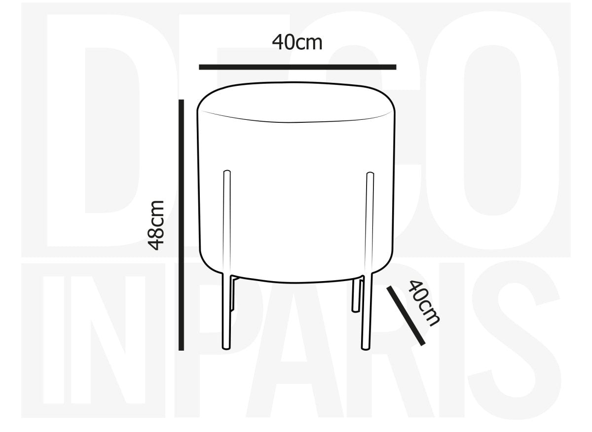 Pouf design en tissu bouclette gris et pieds en métal noir LIREN - DécoInParis