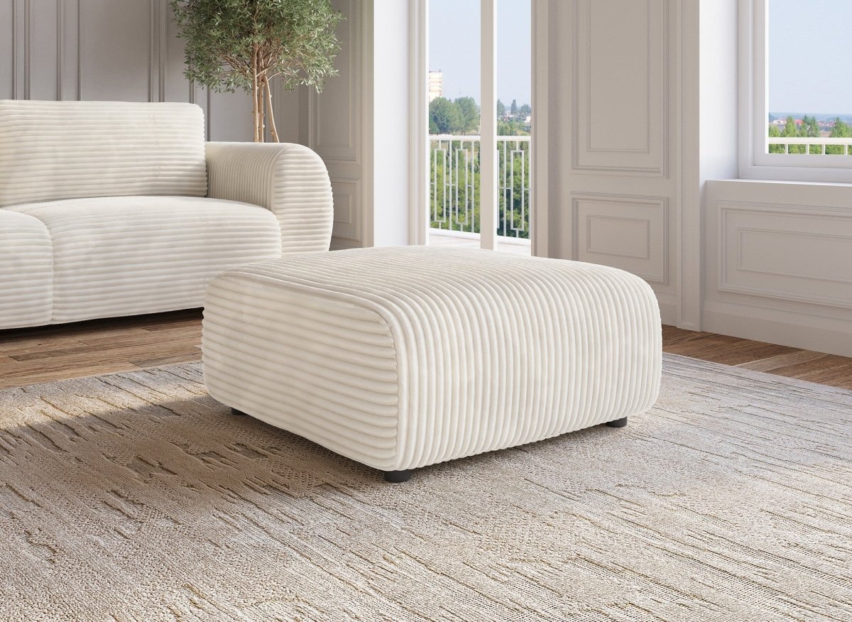 Pouf en velours gros côtelé doux beige TILDA - DécoInParis