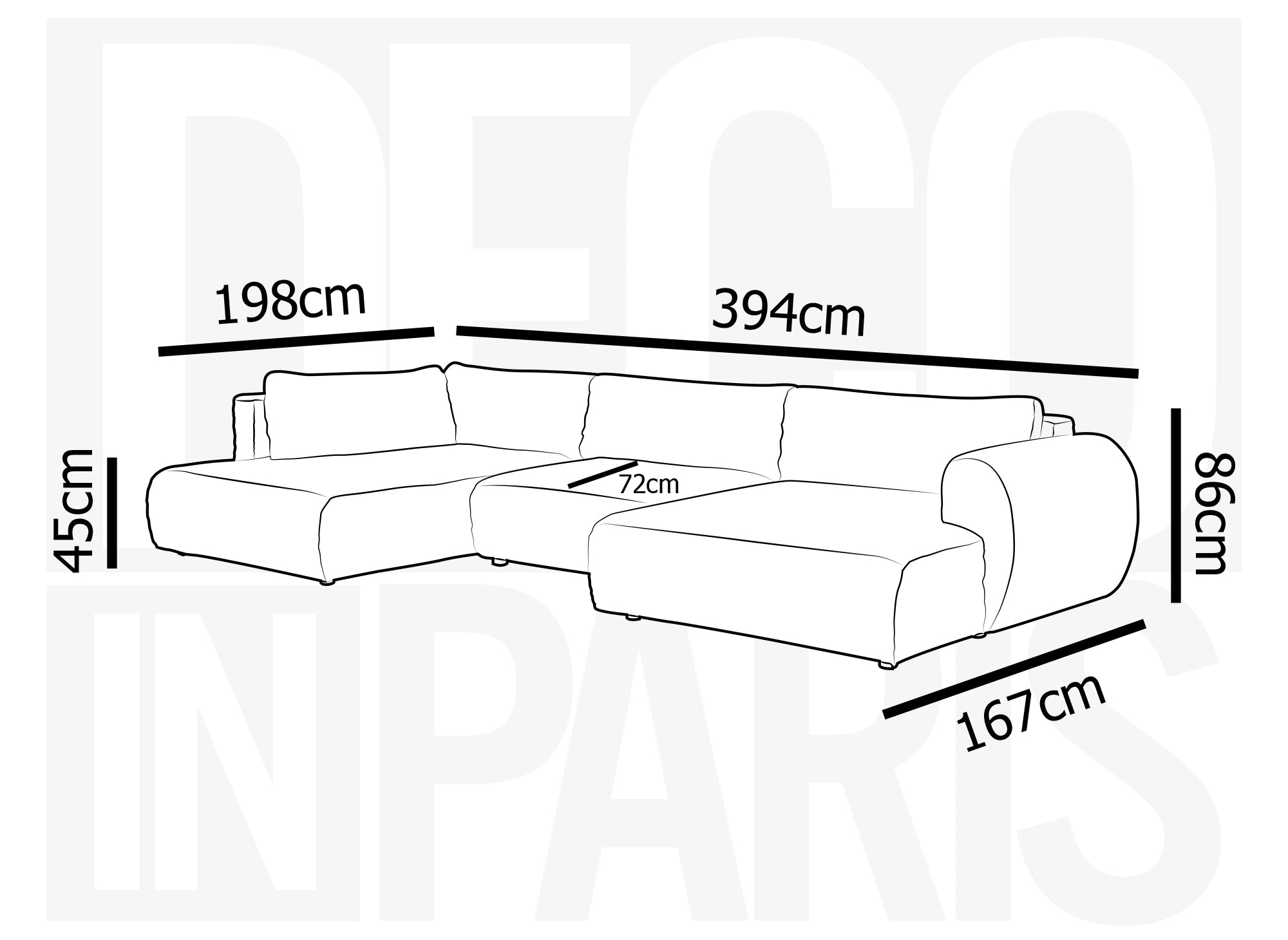Canapé panoramique convertible avec coffre en velours gros côtelé taupe TILDA - Angle gauche