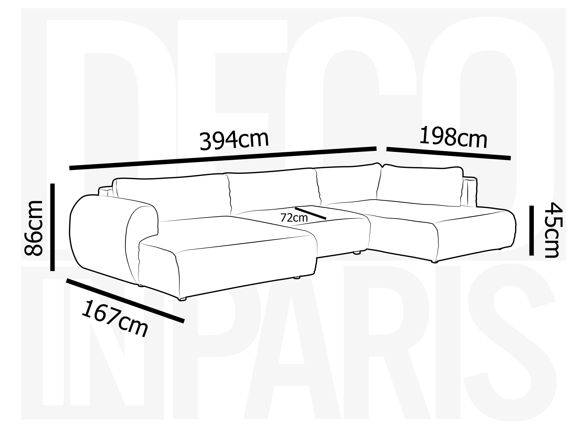 Canapé panoramique convertible avec coffre en velours gros côtelé taupe TILDA - Angle droit