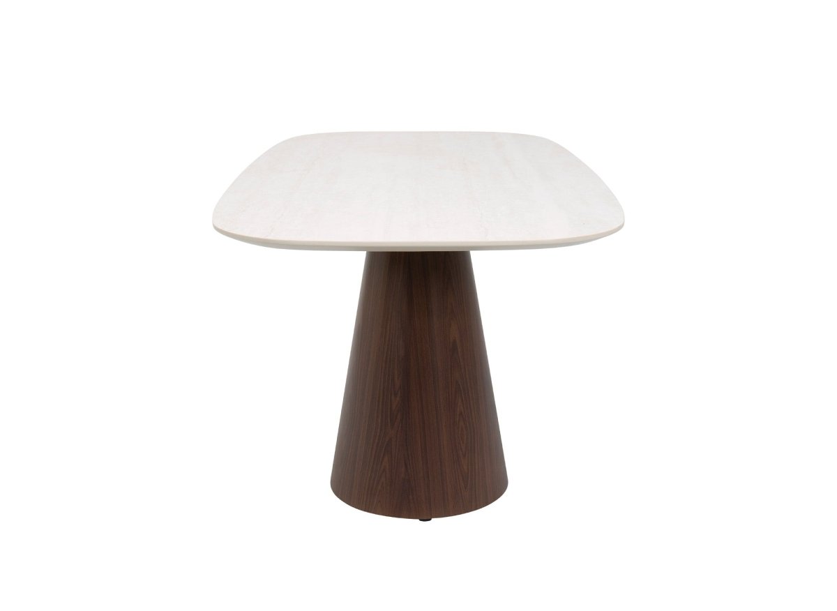 Table à manger en céramique beige pieds marron 8 personnes ELWEN - DécoInParis