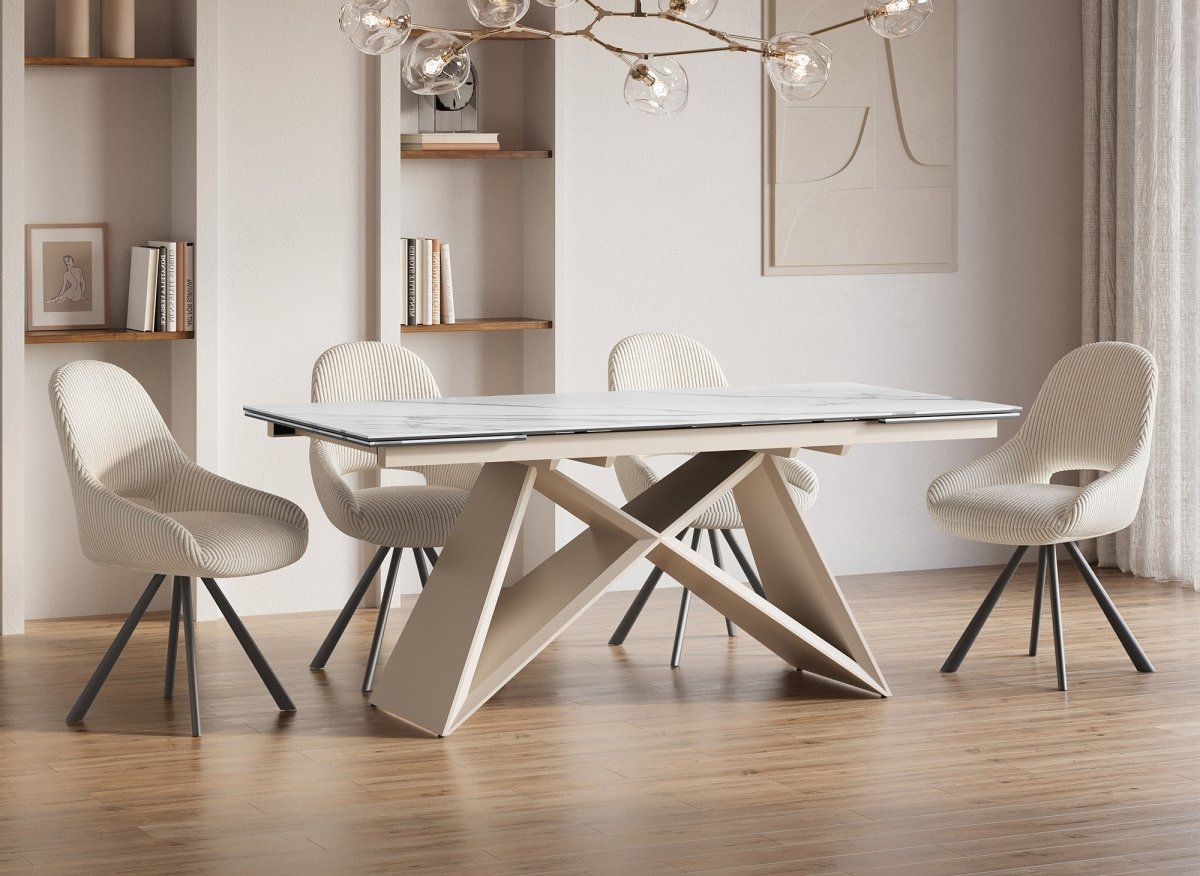 Table à manger extensible plateau céramique blanc 10 personnes GABRIEL