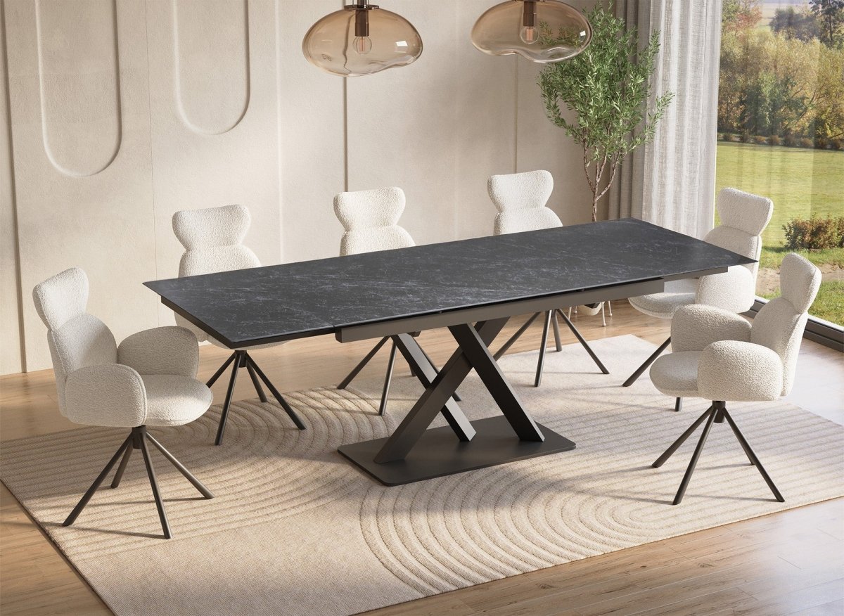 Table à manger extensible en céramique noire 6 - 10 personnes ELEGANCE - DécoInParis