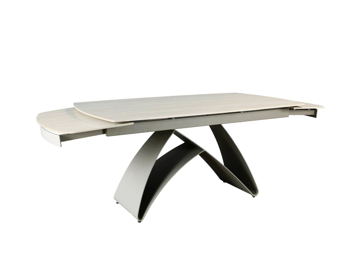Table à manger extensible en métal beige plateau céramique blanc PARIS - DécoInParis