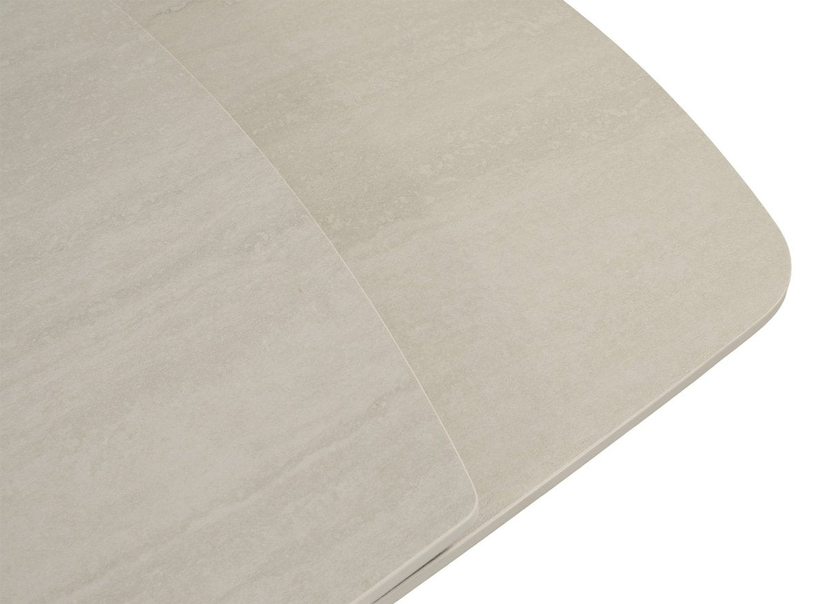 Table à manger extensible en métal beige plateau céramique blanc PARIS - DécoInParis