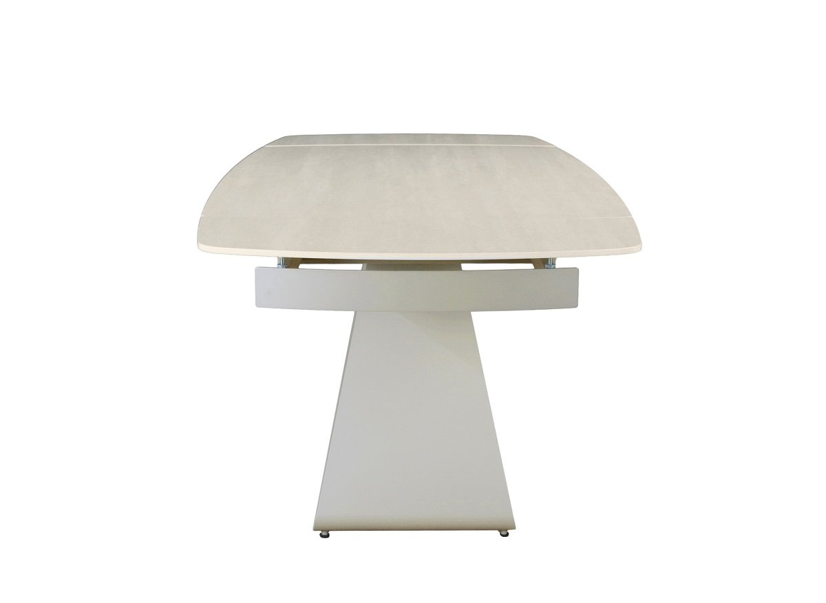 Table à manger extensible en métal beige plateau céramique blanc PARIS - DécoInParis