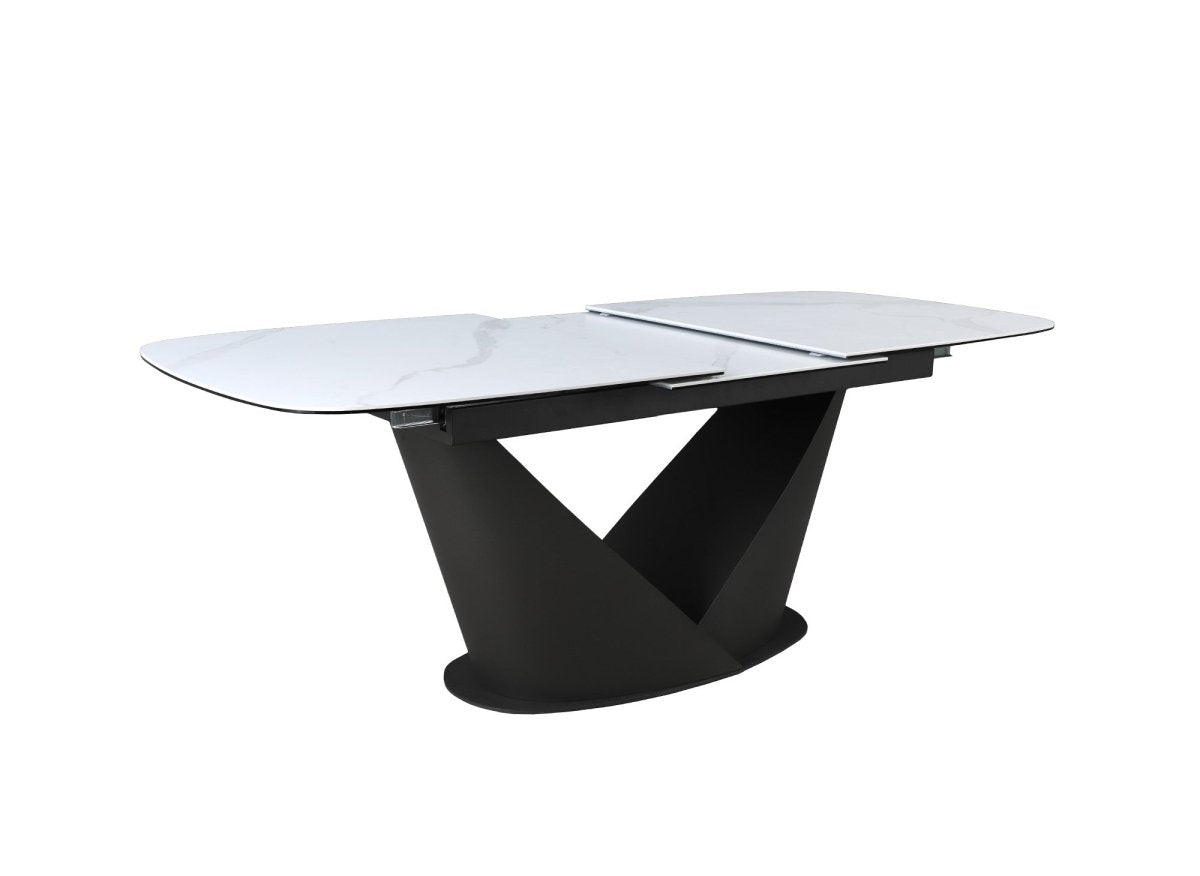 Table à manger extensible en métal marron plateau en céramique blanc LERONA - DécoInParis