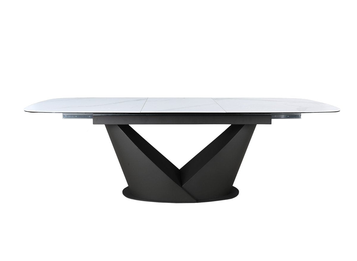Table à manger extensible en métal marron plateau en céramique blanc LERONA - DécoInParis