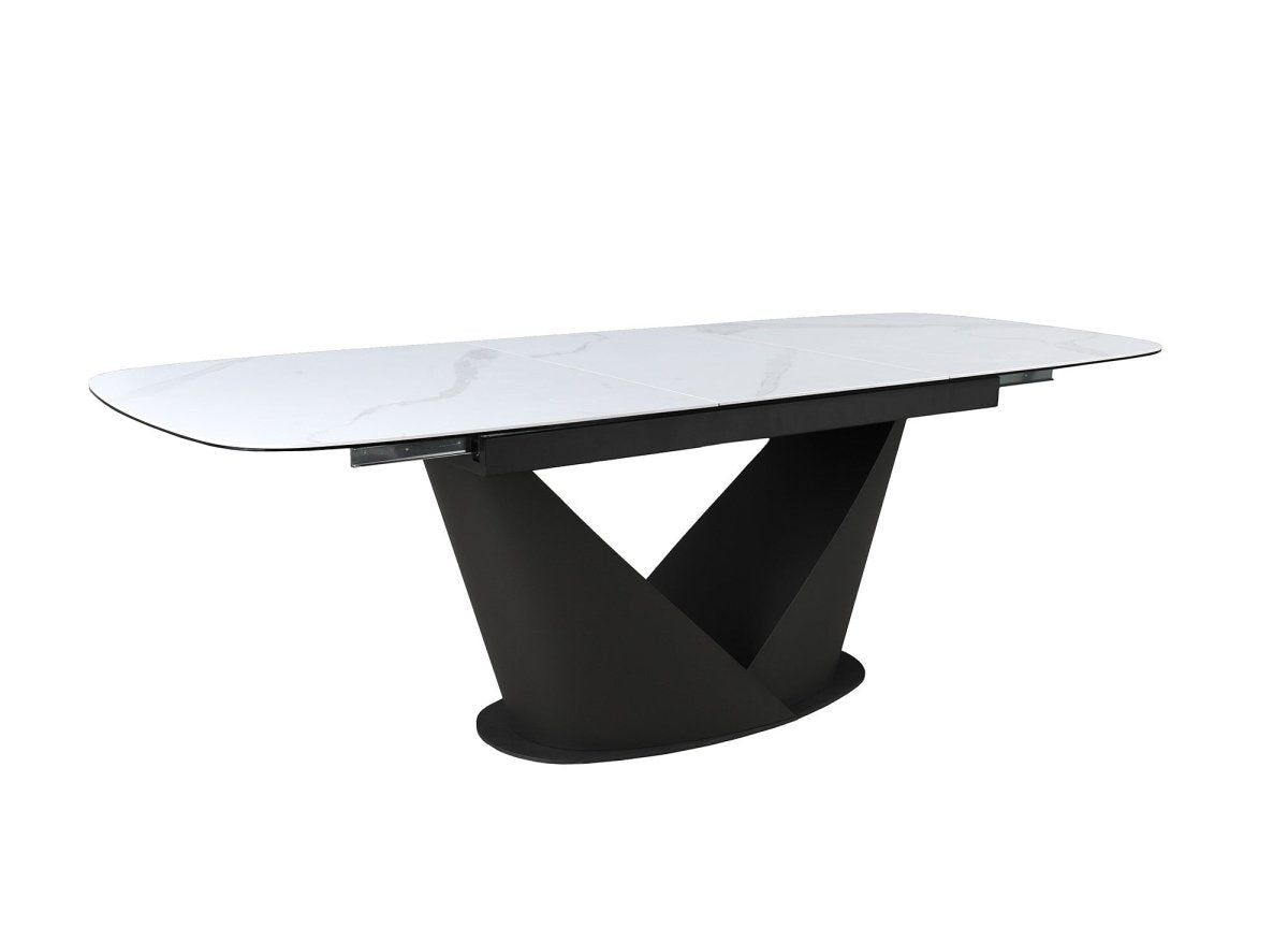 Table à manger extensible en métal marron plateau en céramique blanc LERONA - DécoInParis