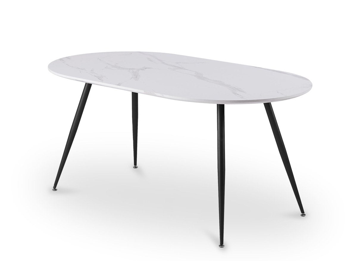 Table à manger ovale effet marbre blanc DIWAN - DécoInParis