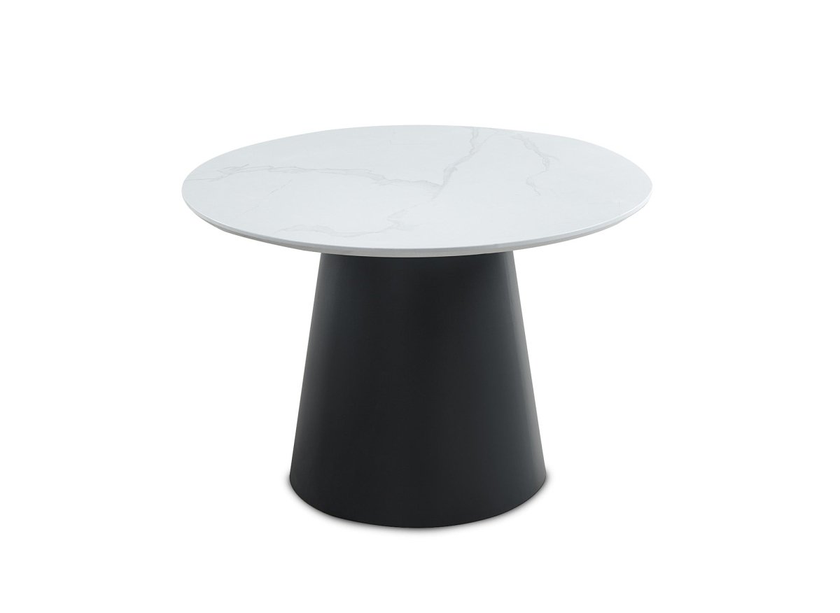 Table à manger ronde plateau effet marbre blanc 4 personnes AUBREY - DécoInParis