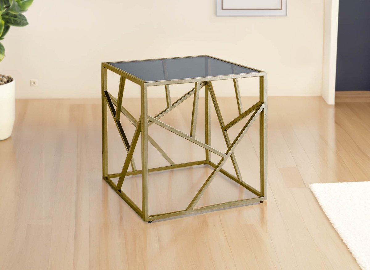 Table basse design en verre noir et métal doré carrée SOLAL - DécoInParis