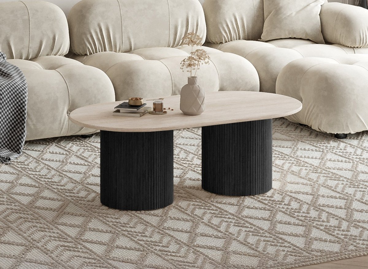 Table basse en marbre composite beige pieds noir DHARA BLACK - DécoInParis