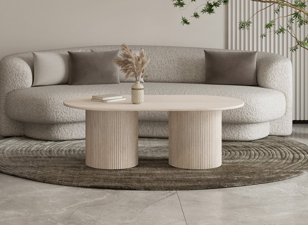 Table basse ovale en marbre composite beige DHARA - DécoInParis