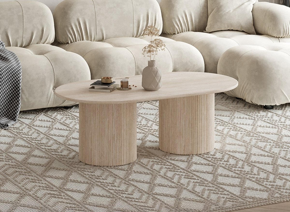Table basse ovale en marbre composite beige DHARA - DécoInParis