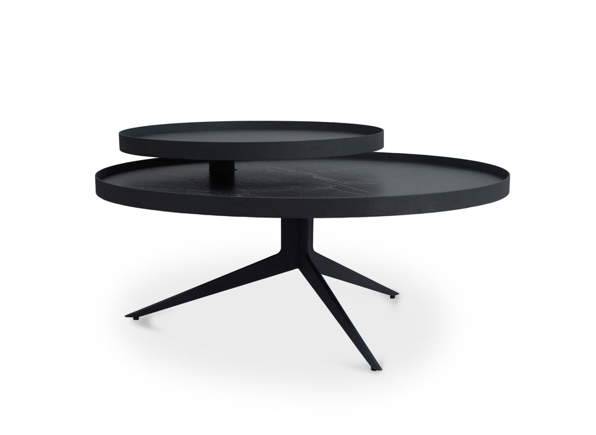 Table basse ronde 2 plateaux pivotants en céramique et métal noir MIRANY - DécoInParis