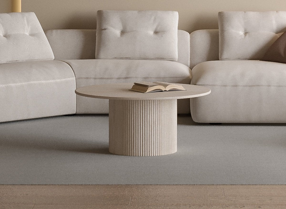 Table basse ronde en marbre composite beige DHARA - DécoInParis