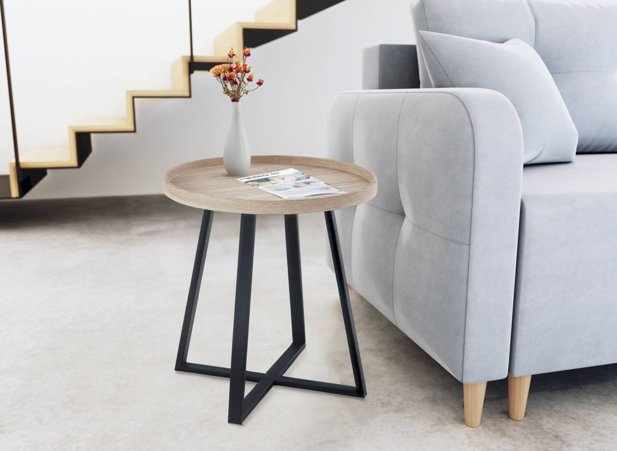 Table d'appoint ronde en bois et pieds en métal noir BRIYA - DécoInParis