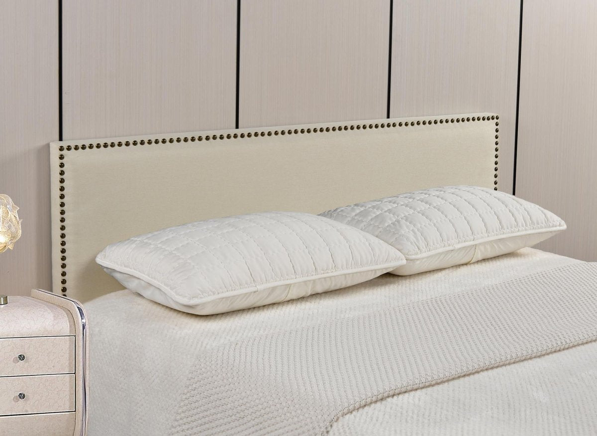 Tête de lit cloutée en tissu lin beige 140 cm LINDA - DécoInParis