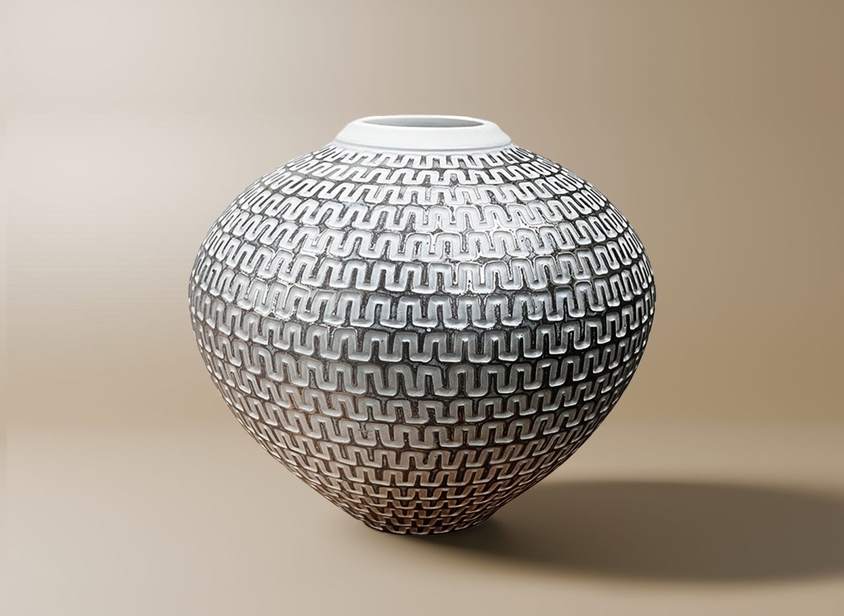 Vase boule en polyrésine blanc et argent H22 cm ALAIA - DécoInParis