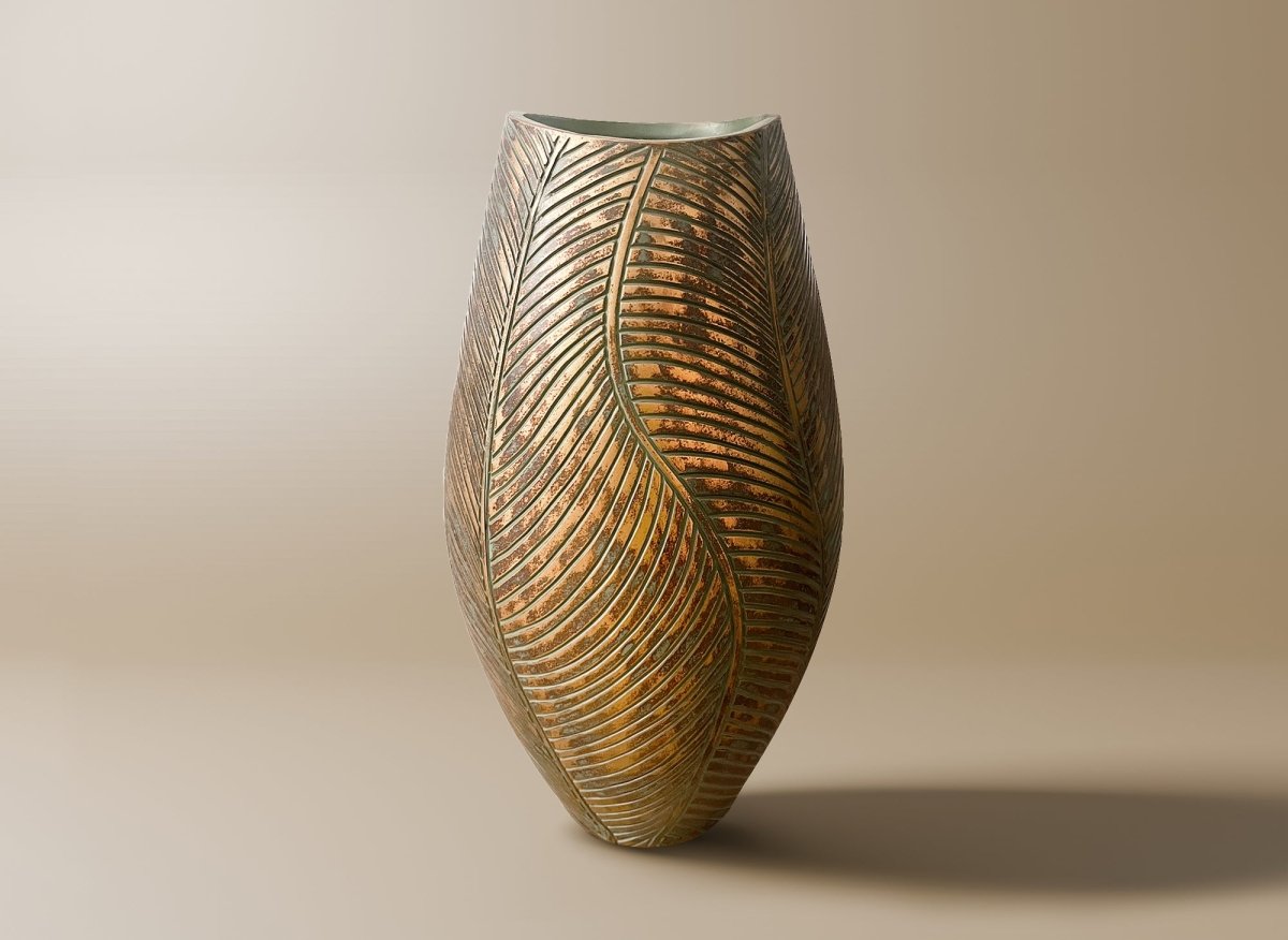 Vase en polyrésine vert et doré H40 cm ZAHARA - DécoInParis