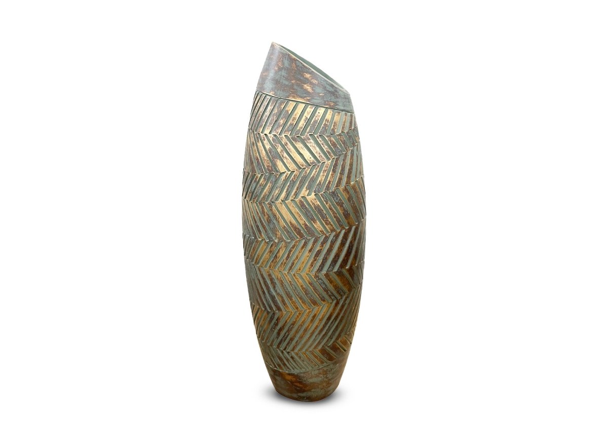 Vase en polyrésine vert et doré H46 cm AMIRA - DécoInParis