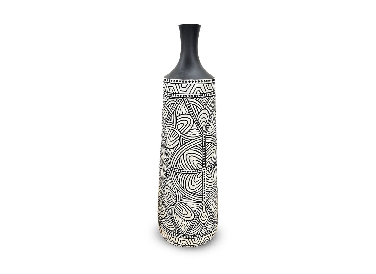 Vase ethnique chic en polyrésine noir et blanc H62 cm LAORA - DécoInParis