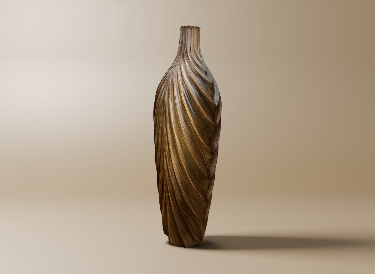 Vase haut en polyrésine imitation bois H45 cm DERYA - DécoInParis
