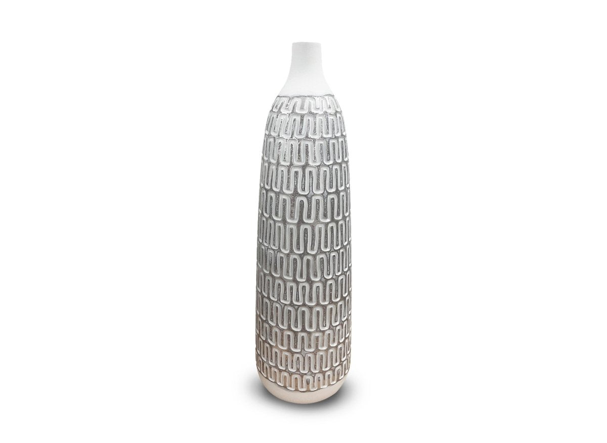 Vase XL en polyrésine blanc et argent H49 cm ALAIA - DécoInParis