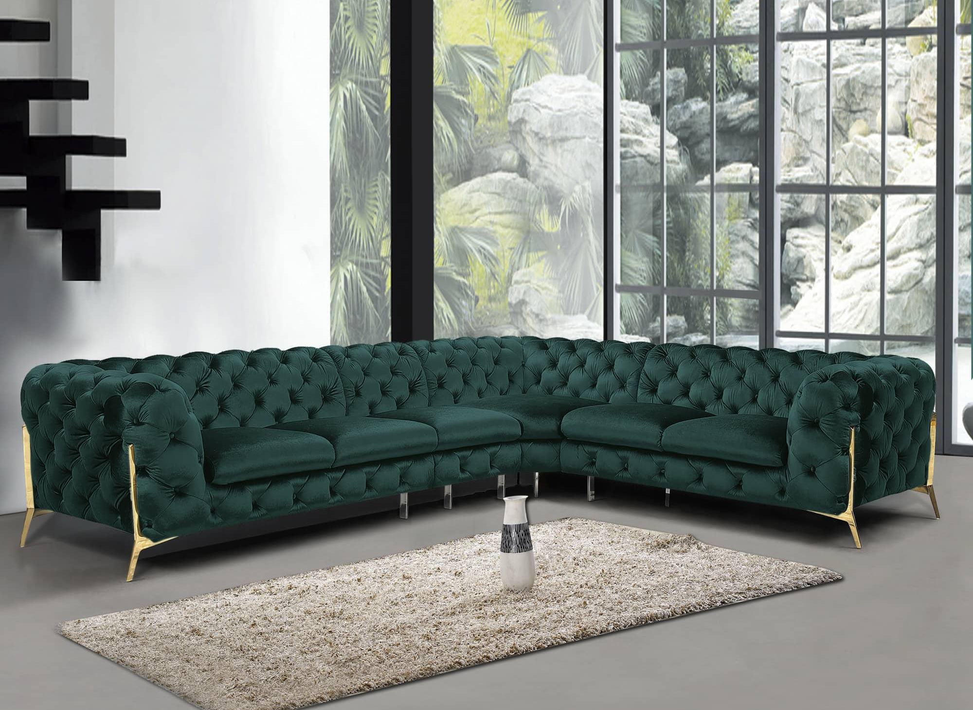 Canape D Angle Reversible Capitonne Chesterfield En Velours Vert Carmen