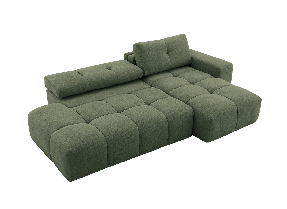 Canapé d'angle convertible avec coffre en tissu texturé vert olive ANGELINE - Angle droit
