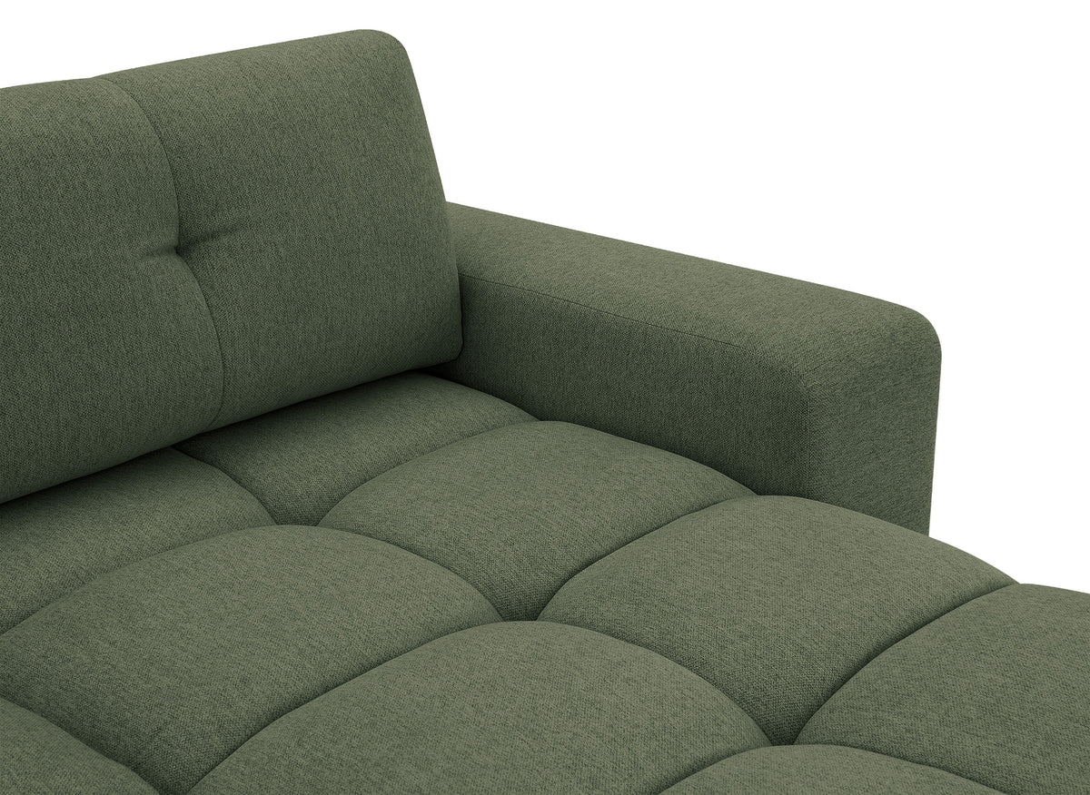 Canapé d'angle convertible avec coffre en tissu texturé vert olive ANGELINE - Angle droit