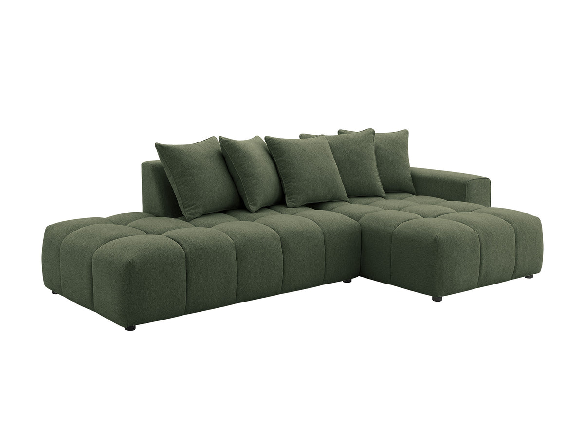 Canapé d'angle en tissu texturé vert olive CLARISSE - Angle droit